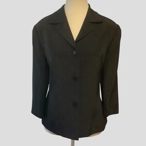 DUE PER DUE COLLECTION BLACK SILK 3/4 SLEEVE BUTTON-UP BLAZER JACKET/ Size 8